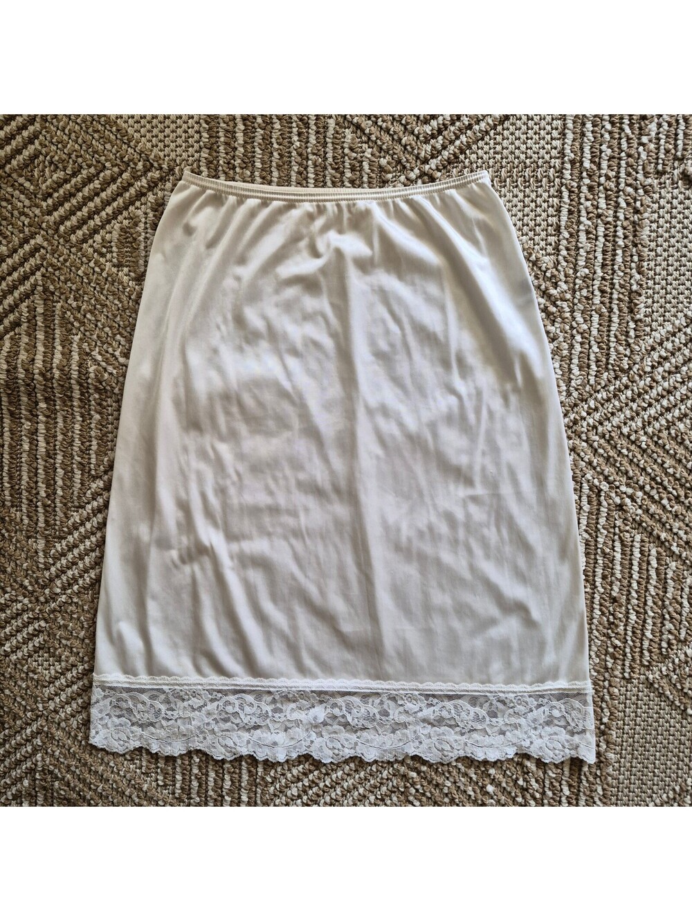 Vintage Vassarette Ivory Nylon Half Slip Lace Trim Mid Length Small